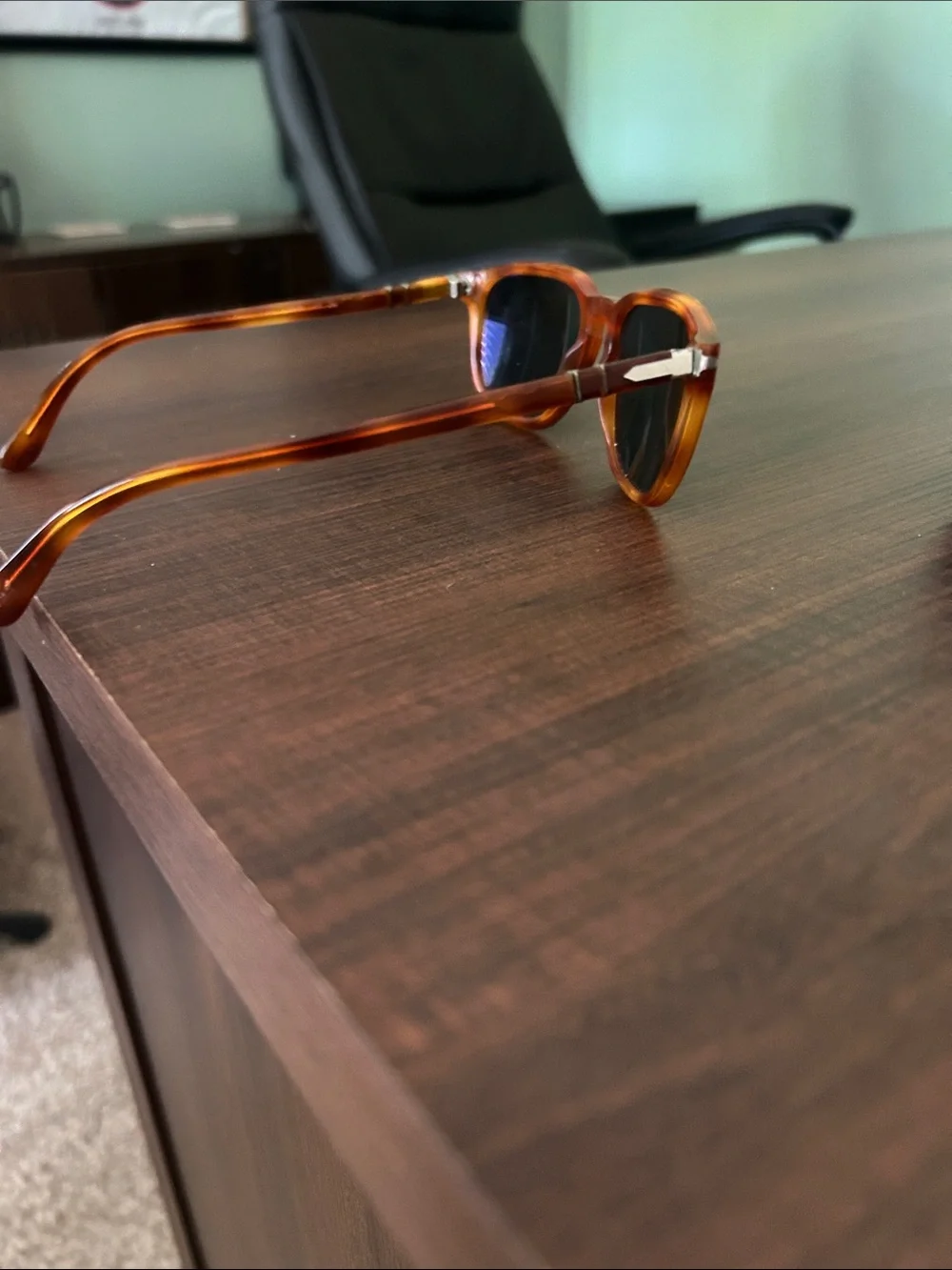 Persol Mens Sunglasses - Tortoiseshell Brown Frame, Black Lenses